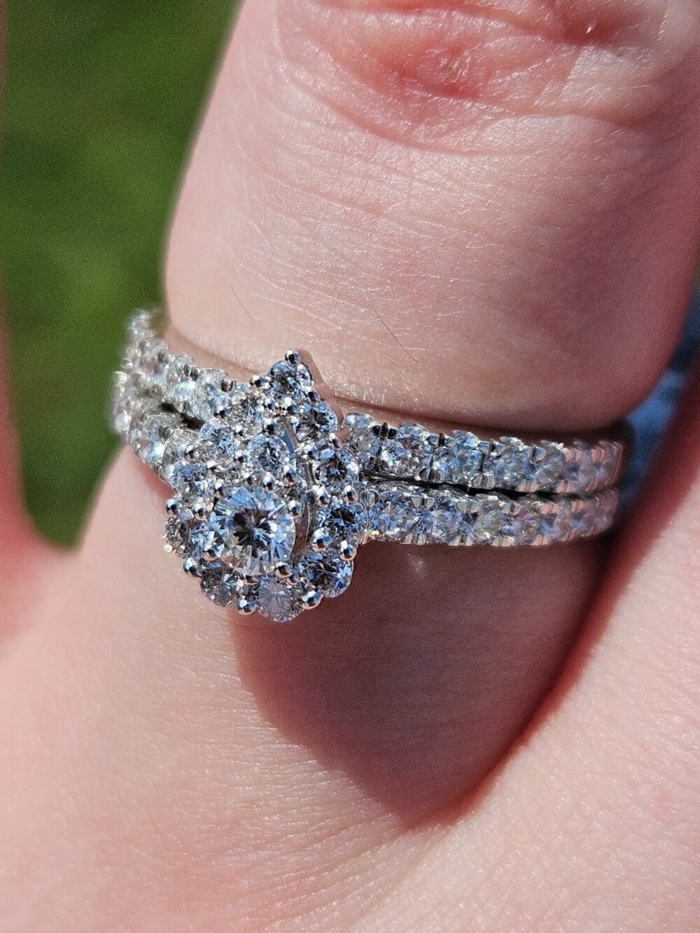 10K White Gold Lab Created Diamond Pear Shaped Halo Wedding Engagement Ring 6.75